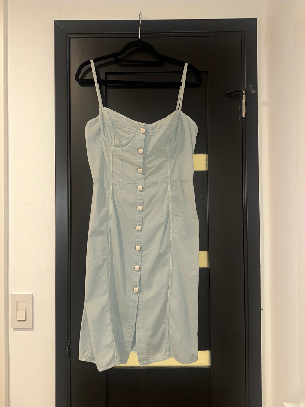 D&G Dolce & Gabbana Light Blue Corset Button Mini Dress